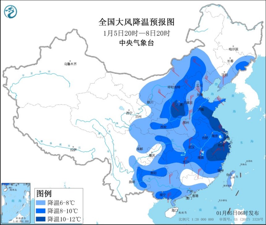                     寒潮预警！我国中东部部分地区降温幅度将超10℃                    1