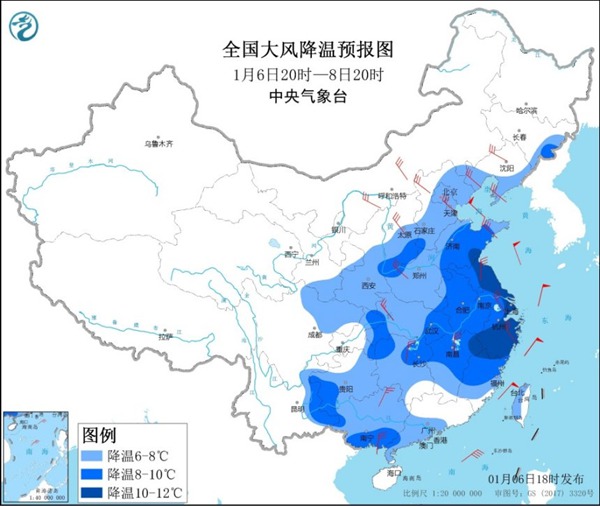                     寒潮蓝色预警：江苏浙江福建等部分地区降温10℃                    1