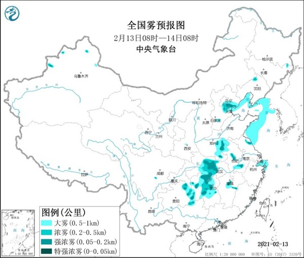                     大雾黄色预警：河南安徽湖北等局地有强浓雾                    1