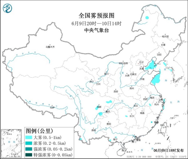                     大雾黄色预警 山东江苏沿海等海域有大雾                    1