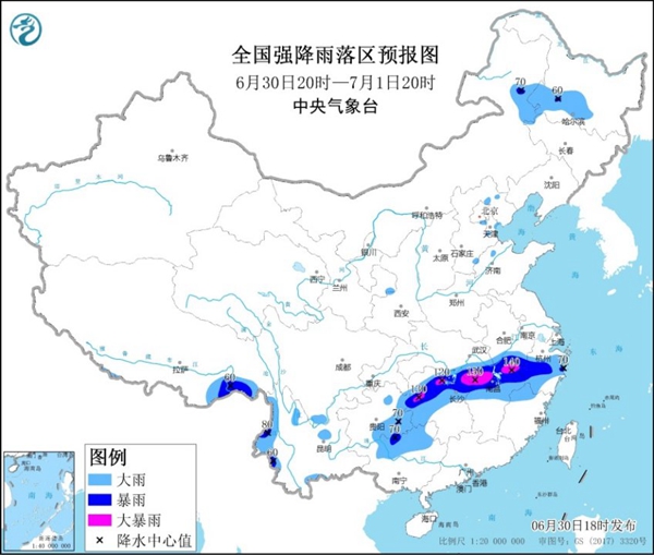                     暴雨黄色预警：江西湖南湖北等地局地有大暴雨                    1