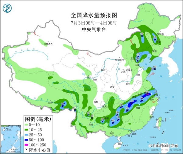                     强降雨盘踞江淮一带 南北高温夹击需防暑                    1