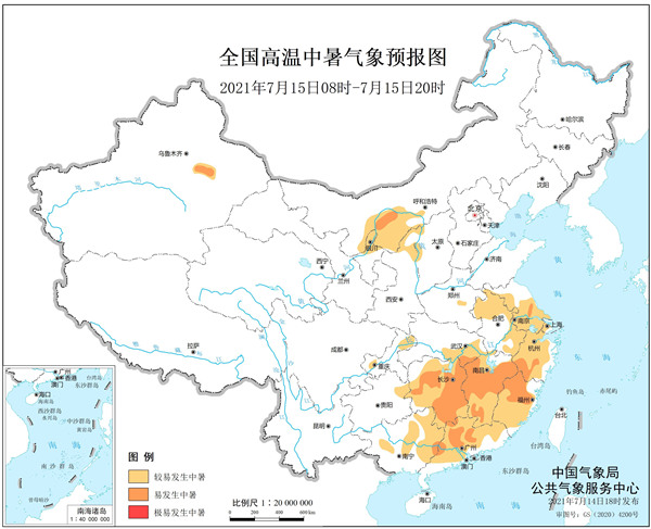                     健康气象预报：江苏浙江等9省区部分地区易发生中暑                    1