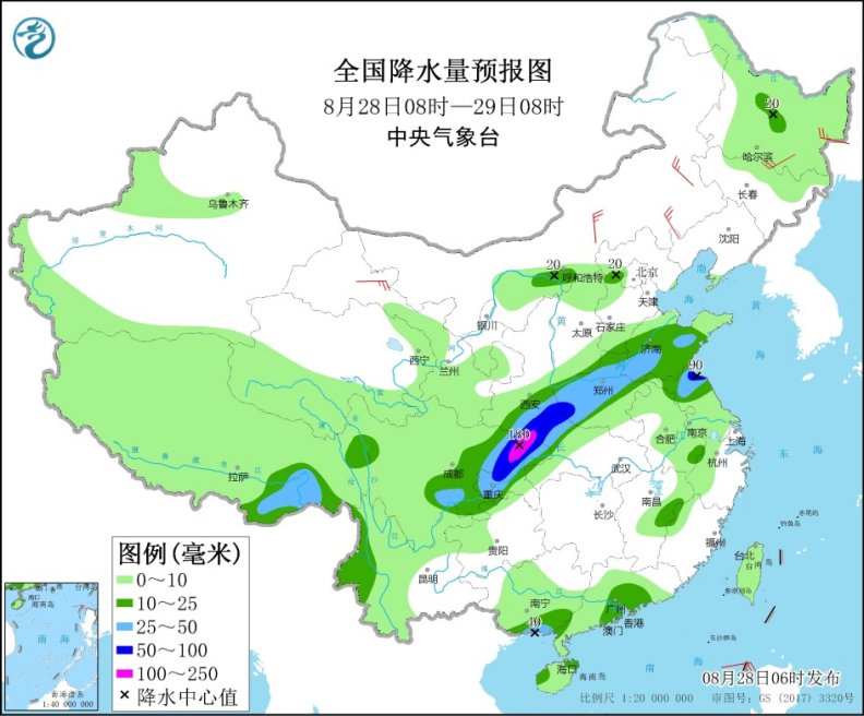                     四川盆地至黄淮连遭降雨 江南华南高温发展                    1