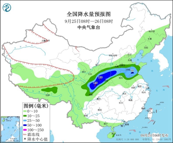 9月25日华北黄淮秋雨缠绵 南方“秋老虎”横行                    1