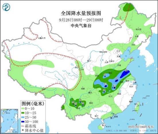 9月28日全国降雨明起减少减弱 长江中下游迎短暂降温                    1